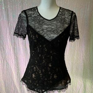 BCBGMaxAzria Black Lace Short Sleeve Top
